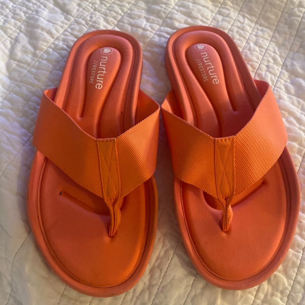 Nurture restore Orange flip flops 7.5